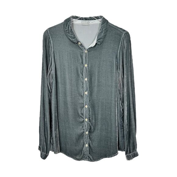 CP Shades Velvet Long Sleeve Button Down Shirt Small Blue Gray Oversized - Picture 1 of 6